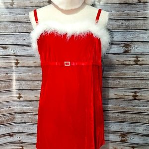 Sexy 2 piece red velvet lingerie with fur trim